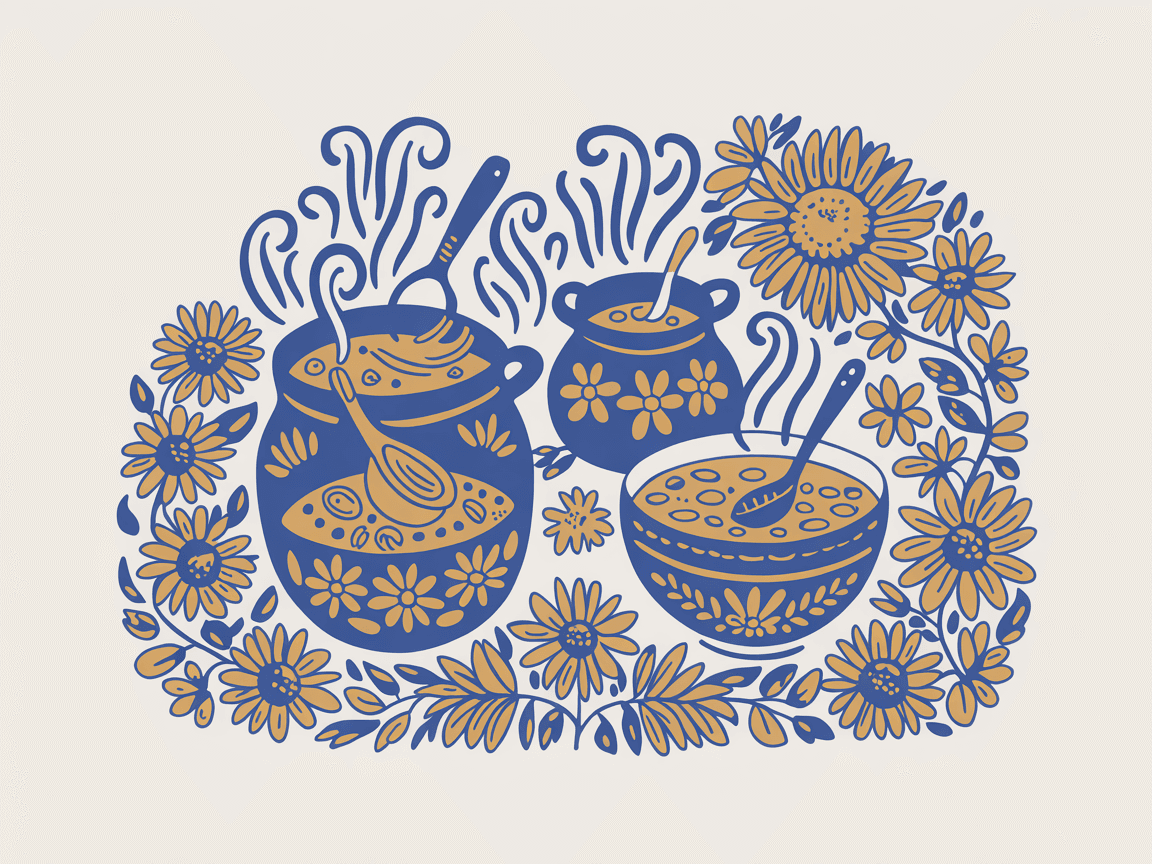 Folk art illustration of the Zhytomyr feeding programme kitchen