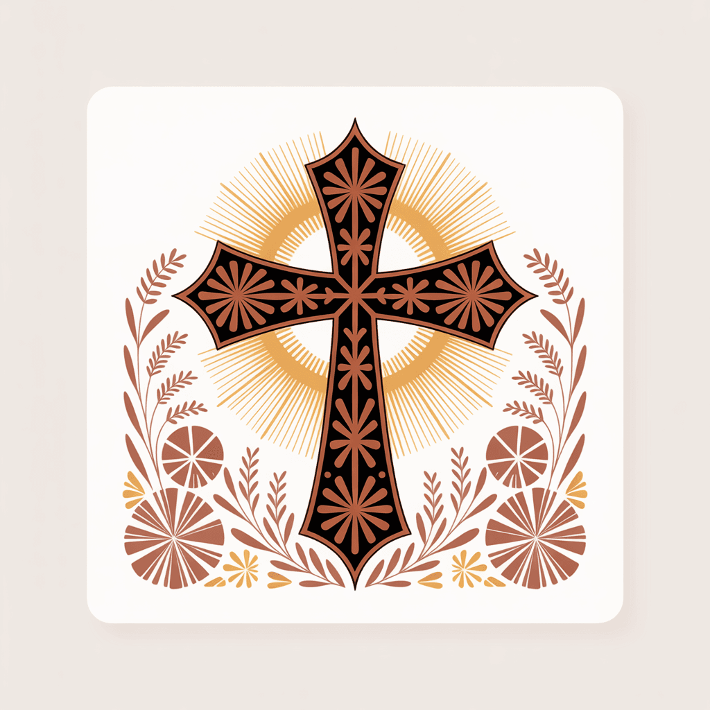 Folk art cross illustration representing the Gospel at the centre of Seeway Trust's work